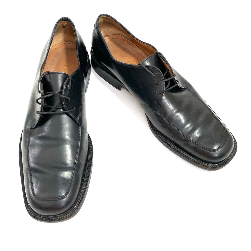 Vintage Salvatore Ferragamo Studio Black Leather Oxford Square Toe 9 D Italy